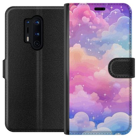 Kompatibelt Lommeboketui til OnePlus 8 Pro Søt enhjørning med regnbuefarget hår mot en stjernebelagt pastellbakgrunn i kawaii-stil