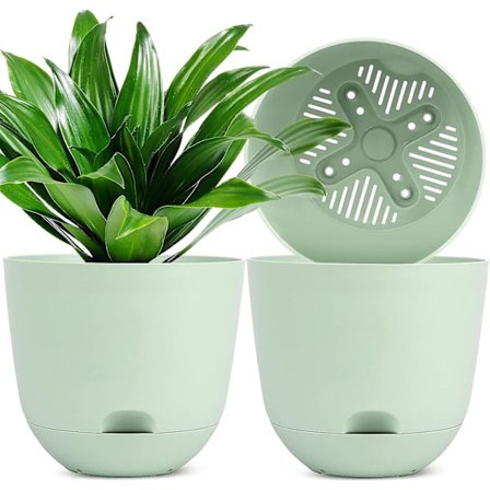 Ruukut, 3 kpl 25,4 cm Itsekastelevat ruukut, joissa on korkea vedenpoisto ja syvä aluslautanen sisä- ja ulkopuutarhakukkien ruukkuun - vihreä