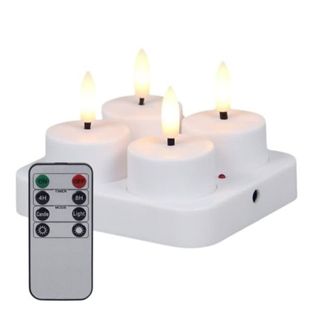 Oppladbare LED-telys med fjernkontroll - 4-pakning & ladestasjon (Kompatibel med Heta)[YDE]