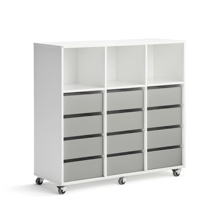 Elevopbevaring CASPER, 12 skuffer, 3 toprum, hvid, grå