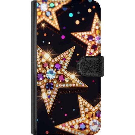 Kompatibelt Plånboksfodral till OnePlus OnePlus 13R Lyxiga gyllene glitterstjärnor med kristaller och bokeh på en mörk bakgrund perfekt för feste