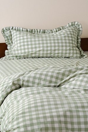 Jotex - Frill Tyynynpäällinen Röyhelöinen Orgaaninen 50x90 Cm Harmaanvihr/valk Harmaanvihr/valk - LAUREN - Osta Tyynyliinat Jotex