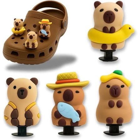 4 stk. 3D Capybara Sko Charms – Søde PVC Sko Dekorationer til Træsko, Sneakers & Sandaler – Sjovt Sko Tilbehør til Børn, Drenge & Piger