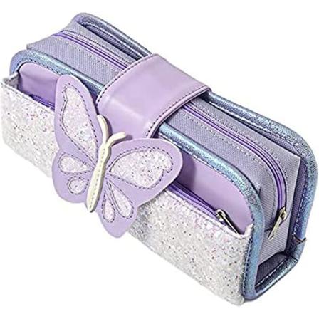 Butterfly Sequin Blyantspose Double Lynlåse Stor Kapacitet Skrivebordspose (lilla) (2-cc)