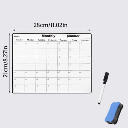 Magnetisk whiteboard-kalendersett for kjøleskap (inkluderer: 1 whiteboard, 1 notatpenn, 1 tavlevisker)