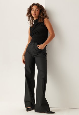 VILA - Vifreya Hw Coated Wide Jeans - Black Beauty Detail:coated - Kläder - - Bubbleroom