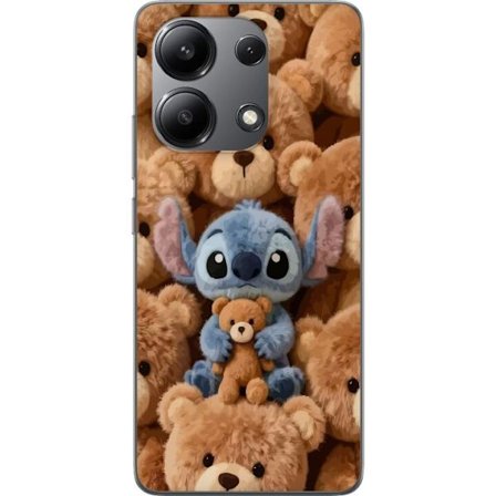 Kompatibel Mobilcover til Xiaomi Redmi Note 13 4G Stitch omgivet af brune teddybjørne med en lille teddybjørn i armene i en sød og hyggelig kawaii-des