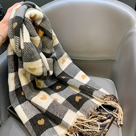 Stiligsk Hjertemønstret Dame-Sjal - Varmt, Vindtett Polyester Sjal for Kveldsdatoer & Bursdagsgaver, Perfekt Høst/Vinter Tilbehør db