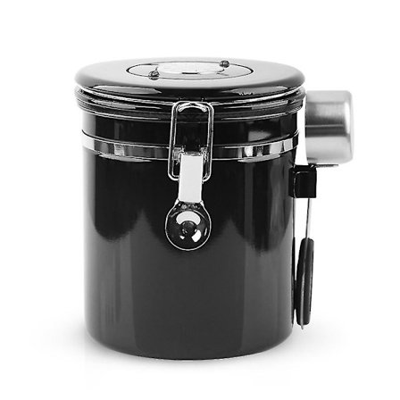 Kaffebeholder til malet kaffe med gennemsigtigt vindue, dato