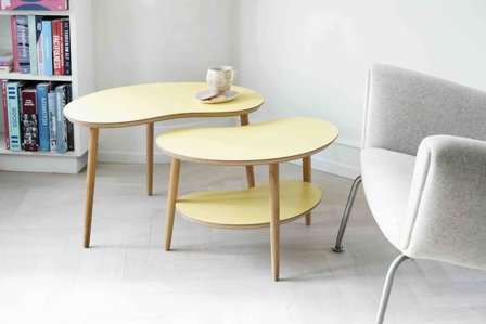 Sæt: Lille bønnebord med lav hylde og mellem bønnebord – Camomille