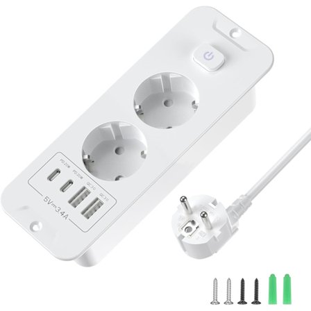 Indbygningsstikdåse, 2-vejs, indbygget stikdåse med 2 USB, indbygningsstikdåse, flere stik, bordstikdåse med 2 USB C, indbygget bordstikdåse, 2 m