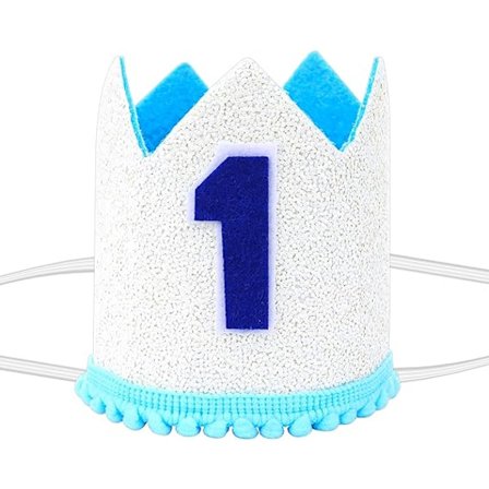 Baby Tiara Krone for 1-årsfest, Baby Første Bursdags Glitterkrone, 1-års Hatt Første Bursdags Pannebånd Partyhatter for 1-årsfest Lyseblå
