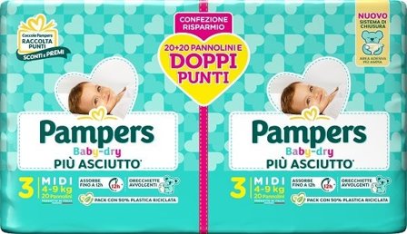 Pampers Baby Dry Pannolino Duo Downcount Midi 40 Pezzi
