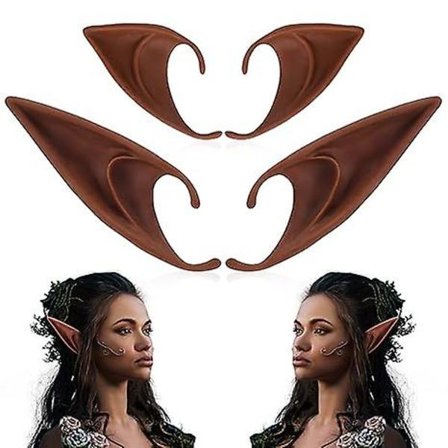 2 Par Brown Elf Ører - Kort og Langt Alfeøresett Silikon Vampyrører Anime Pixie Elveøre Brun Hud For Kvinner Cosplay Renessanse Halloween