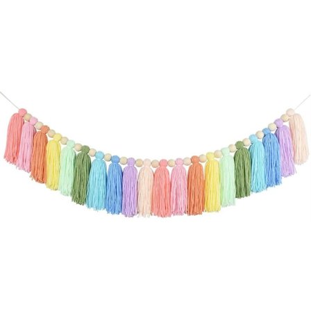 Värikäs Boho-hapsukranssi – Käsintehty värikäs lankabannerikoriste – Syksyn kodin sisustus – Juhlapyhien koristeet (10 väriä)