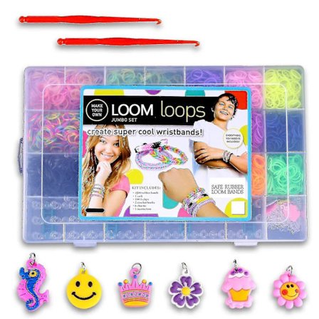 Loom Bands Kit Klips-samling med 5500 Bandz + 170 Klips + 2 Kroker + 6 Smykker + 1 Vevebrett 21 Vakre Farger og Flott Oppbevaringsboks