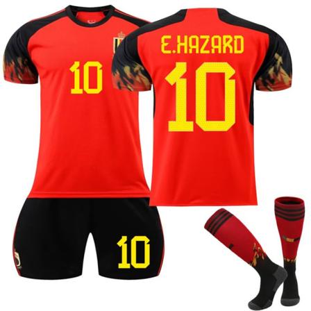 Qatar VM 2022 Belgia Hjem E Hazard #10 Trøye Fotball-T-skjorter for menn Trikotsett Barn Ungdom Adult M(170-175cm)