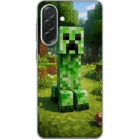 Kompatibelt Mobilskal till Samsung Galaxy A36 Block-baserad Creeper-figur i en grön pixell värld, ikonisk spelillustration för barnrum, gamers och