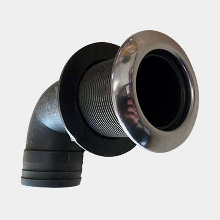 Bordsgenomföring i plast med RF fläns 90° för 50mm slang