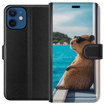 Kompatibelt Lommeboketui til Apple Apple iPhone 12 Avslappet kapibara med solbriller ved sjøen, morsomt og humoristisk motiv som sprer glede og feri