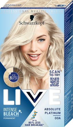 Schwarzkopf LIVE Blonde Intense Lightener Hårfarve 00A Absolute Platinum, Hår, Hårfarve, Permanent Hårfarve