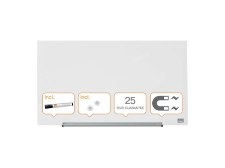 NOBO Whiteboard, Glastavla i widescreenformat, väggmonterad, magnetisk glasyta, 31``, klarvit - Lyreco - Kontorsmöbler och inredning - 