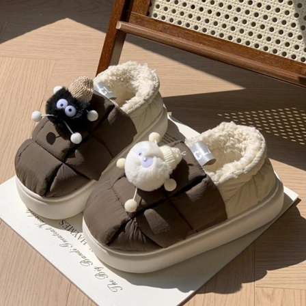 Briquette sko - Optisk varme dametøfler i fluffy bomull, hjemmematchende, ensfarget ID-bilde, enkle vanntette sko 24,5 cm