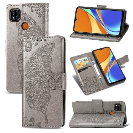 Xiaomi Redmi 9C Fodral Butterfly Grå