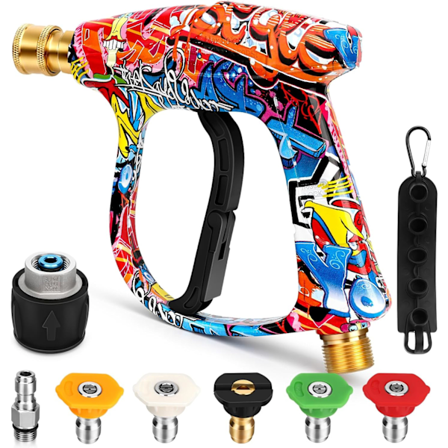 Kort högtryckstvättpistol med 5 munstycken, 4000PSI rengöringsvapen bil tvätt vattenpistol M22-14mm till 1/4'' slangkoppling