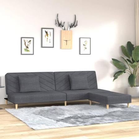Vidaxl Bäddsoffa 2-sits Med Två Kuddar Och Fotpall Mörkgrå Tyg Grå