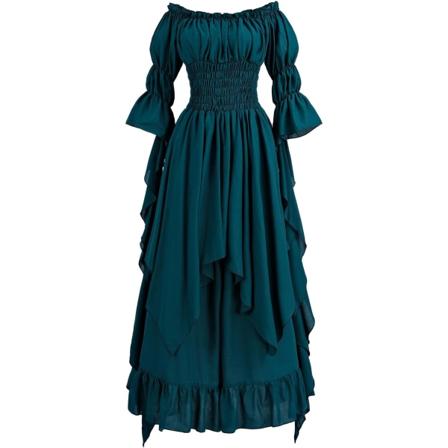 KK Renässansklänning Kvinnor Medeltida Kostym Viktorian Klänningar Pirat Kjol Fairy Witch Klänning Påfågel Blå XX-Large/3X-Large