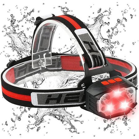 Genopladelig LED-hovedlampe med 1100 lumen rødt lys 7 tilstande Hovedlampe, udendørs vandtæt hovedlampe til løb camping fiskeri