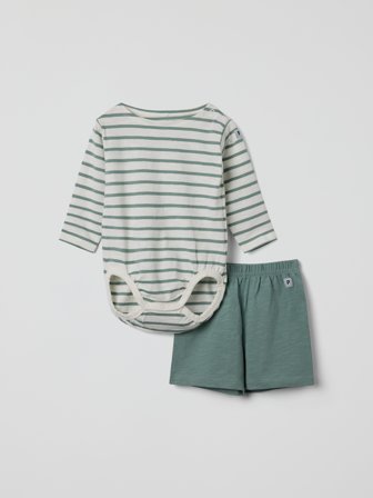 Polarn O. Pyret - Set comprising striped bodysuit and shorts - 56 - Childrenswear - grey