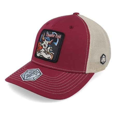 Critiql Hit - Chaotic Evil Box Patch Maroon/Khaki Trucker Trucker Red Cap - @ Hatstore