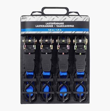 Biltema - Laststrammer 700 kg 4 stk - UV-stabil nylon, høy styrke, med kraftige kroker og gummibelagte håndtak