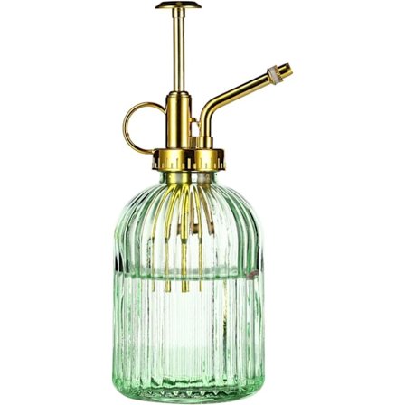 7,5 tuuman lasinen suihkepullo kultaisella pumppupäällä, pieni kastelukannu, vihreä + kulta