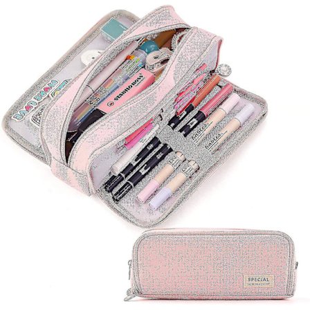Large Pencil Case Big Capacity 3 Compartments Canvas Pencil Pouch For Students