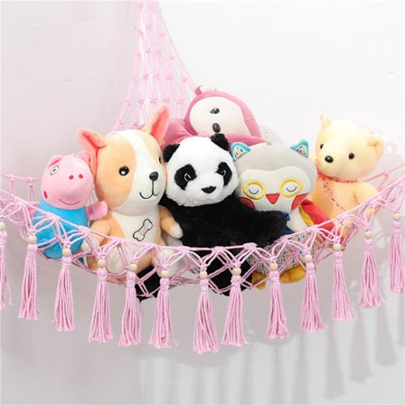 Opbevaring til udstoppede dyr med hængekøje i net til let plyslegetøj