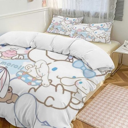 Zm127 Cinnamoroll 3-delt sengesett for enkeltseng - Inkluderer 1 enkeldyne og 2 putetrekk - Falmebestandig mikrofiber - Cinnamoroll Lc127