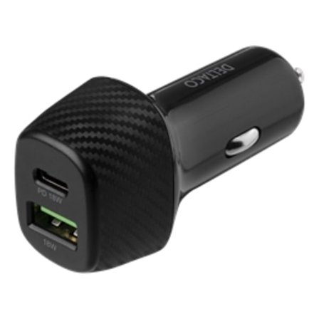 DELTACO 12/24 V USB-billaddare med dubbla USB-portar och snabbladdning, 36 W, svart