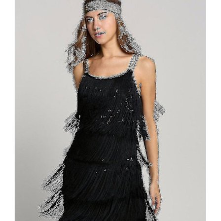 Fantastisk Gatsby-kjole 1920'er fest vintage kvast dame frynsekjoler Black