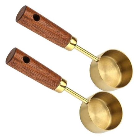 Kaffeskje i rustfritt stål for malt kaffe, 15 ml kaffemåleskje med trehåndtak kaffeskjeer - A FNI