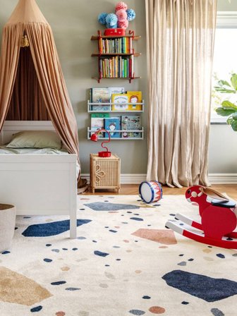 Puntini Tappeto Bambini Piccolo Beverly - Beige Crema/Blu 140X200 In Stile Moderno