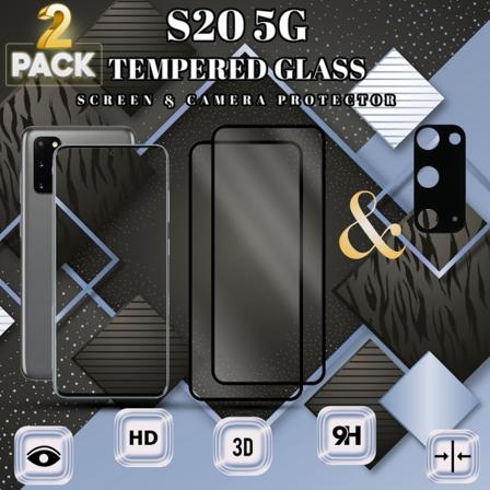 2-Pack Samsung S20 (5G) Skärmskydd & 1-Pack linsskydd - Härdat Glas 9H - Super kvalitet 3D