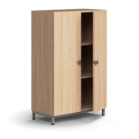 Skab QBUS, 2 hylder, benstel, håndtag, 1252x800x420 mm, sølv, eg