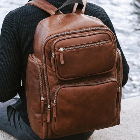 Sac à dos California en cuir brun havane pour hommes - Sacs en cuir