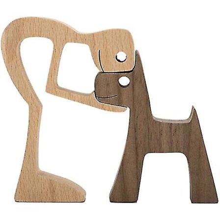 Trefigurer Skulptur Ornamenter Abstrakte Personer Med Hund