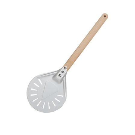 7" Rund Perforert Pizzaskorpe Non-slip Aluminium Svingbar Pizzapadle Med 16"" Anti-skold Trehåndtak"