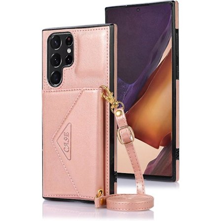 Kjedeveske for Samsung Galaxy S22 Ultra, PU-skinn snorveske Mobiltelefonveske Hengende beskyttelsesdeksel med kortholder Veske Sammenleggbar 