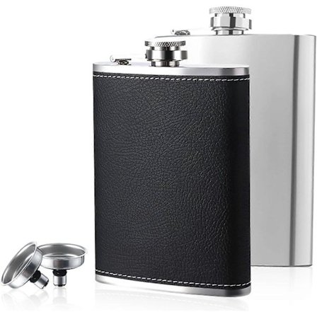 Ruostumattomasta teräksestä valmistettu litteä pullo -pakkaus: 227 ml litteä pullo suppilolla, 227 ml taskulitteä pullo, sopii alkoholin 